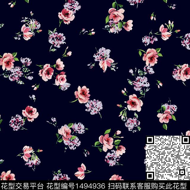 水彩花卉大牌风数码印花华亿平台下载（图片编号: 1494936） - 瓦栏（Walan）