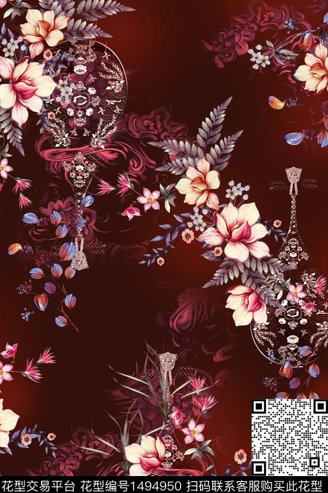 年轻女性旗袍香云纱数码印花华亿平台下载（图片编号: 1494950） - 瓦栏（Walan）