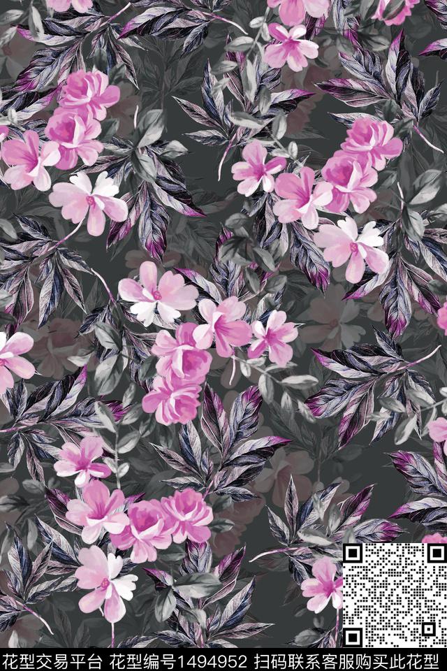 花卉香云纱小碎花数码印花华亿平台下载（图片编号: 1494952） - 瓦栏（Walan）