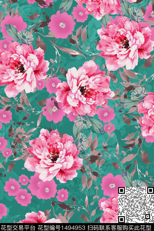 花卉香云纱小碎花数码印花华亿平台下载（图片编号: 1494953） - 瓦栏（Walan）