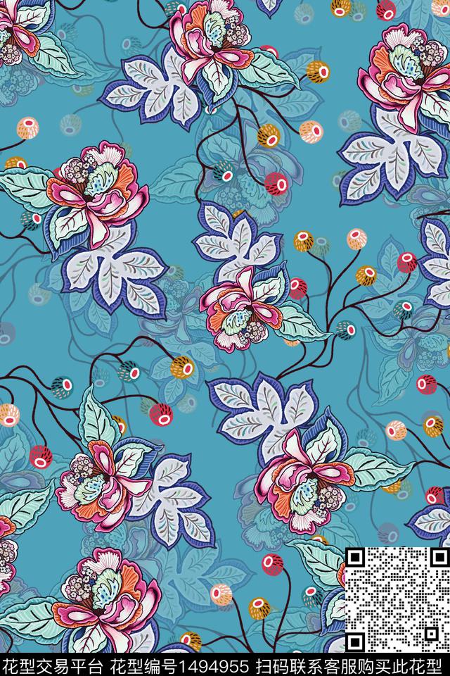 花卉香云纱小碎花数码印花华亿平台下载（图片编号: 1494955） - 瓦栏（Walan）