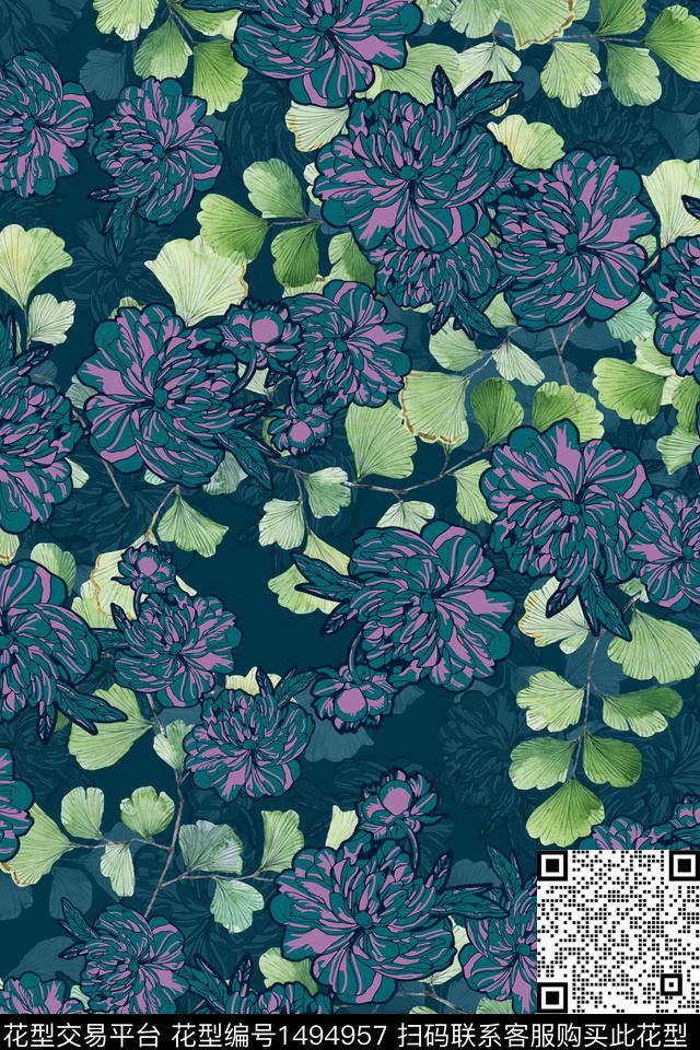 花卉香云纱小碎花数码印花华亿平台下载（图片编号: 1494957） - 瓦栏（Walan）