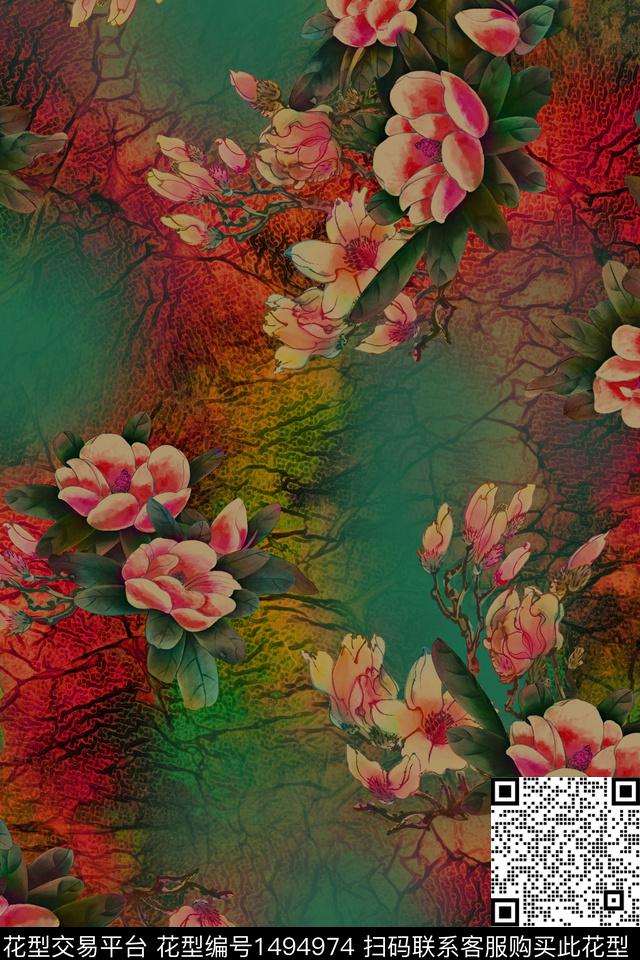 中国风香云纱真丝旗袍植物树叶数码印花华亿平台下载（图片编号: 1494974） - 瓦栏（Walan）