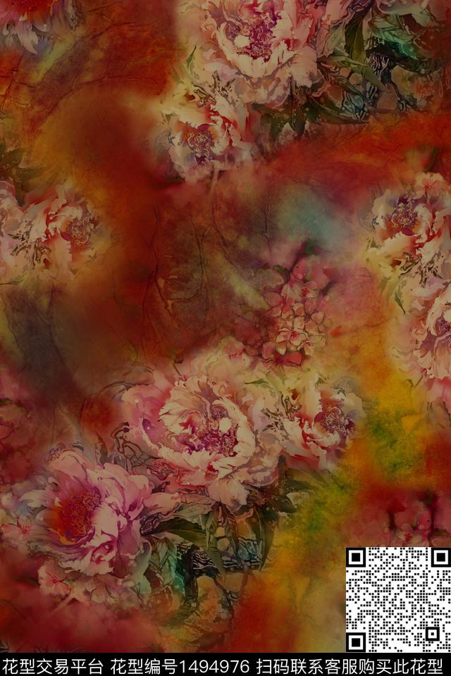 中国风香云纱真丝旗袍植物树叶数码印花华亿平台下载（图片编号: 1494976） - 瓦栏（Walan）