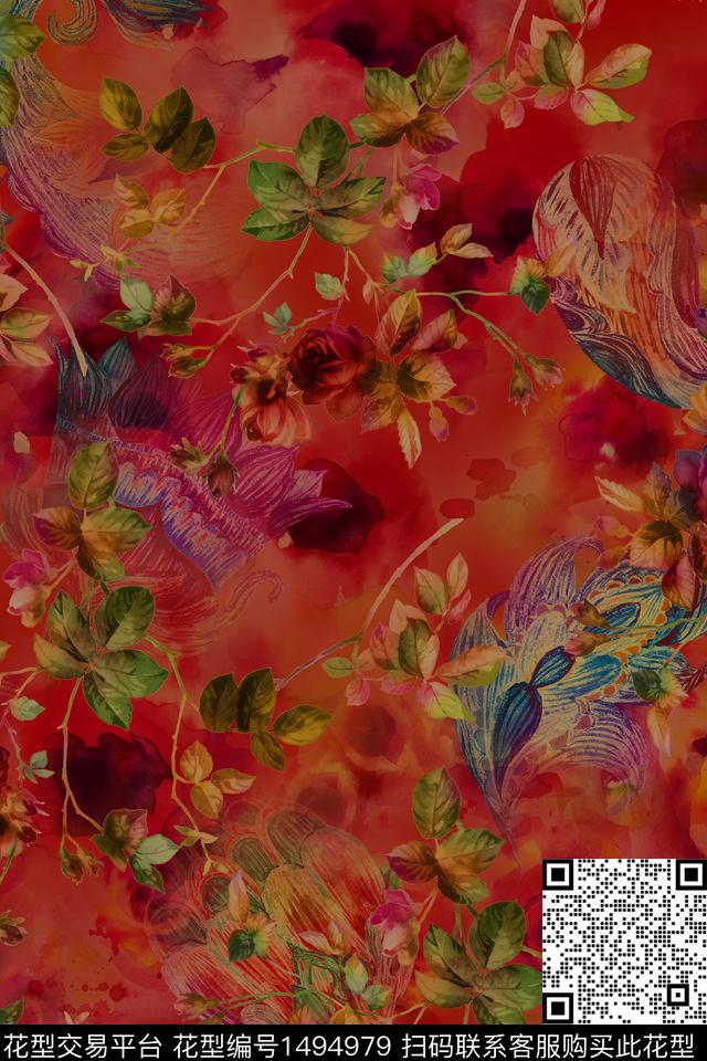 中国风香云纱真丝旗袍植物树叶数码印花华亿平台下载（图片编号: 1494979） - 瓦栏（Walan）