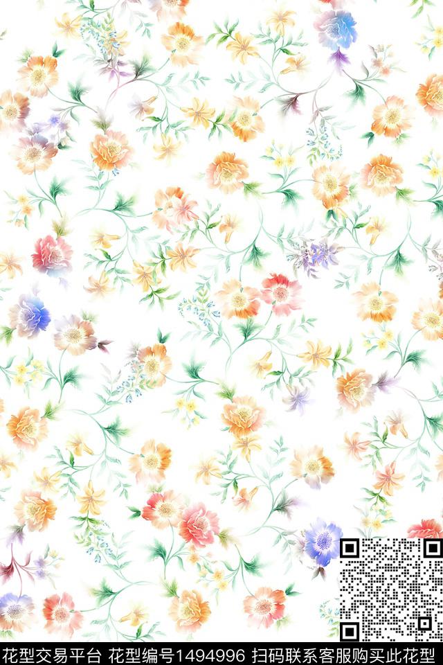 花卉大牌风小清新数码印花华亿平台下载（图片编号: 1494996） - 瓦栏（Walan）