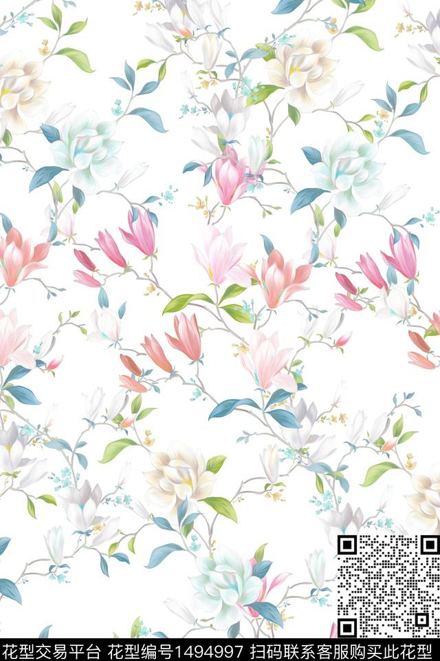 花卉大牌风小清新数码印花华亿平台下载（图片编号: 1494997） - 瓦栏（Walan）