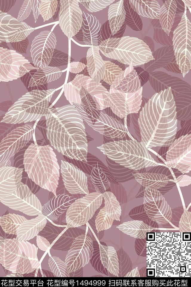 绿植树叶抽象花卉花卉数码印花华亿平台下载（图片编号: 1494999） - 瓦栏（Walan）