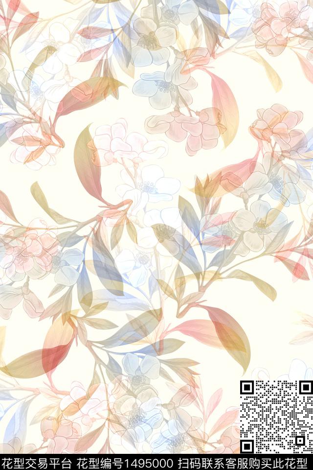 抽象花卉花卉大牌风数码印花华亿平台下载（图片编号: 1495000） - 瓦栏（Walan）