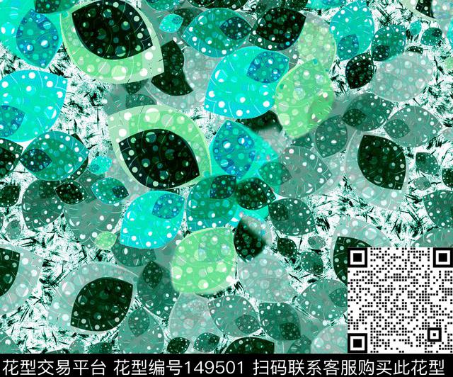 青翠湛蓝树叶数码印花华亿平台下载（图片编号: 149501） - 瓦栏（Walan）