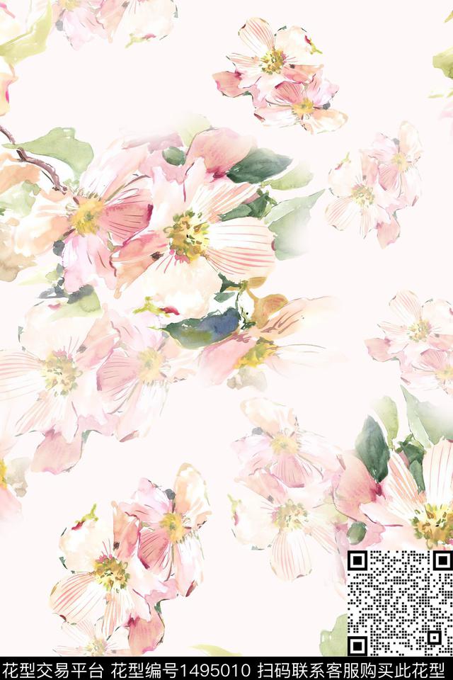 绿植树叶小清新水彩花卉数码印花华亿平台下载（图片编号: 1495010） - 瓦栏（Walan）