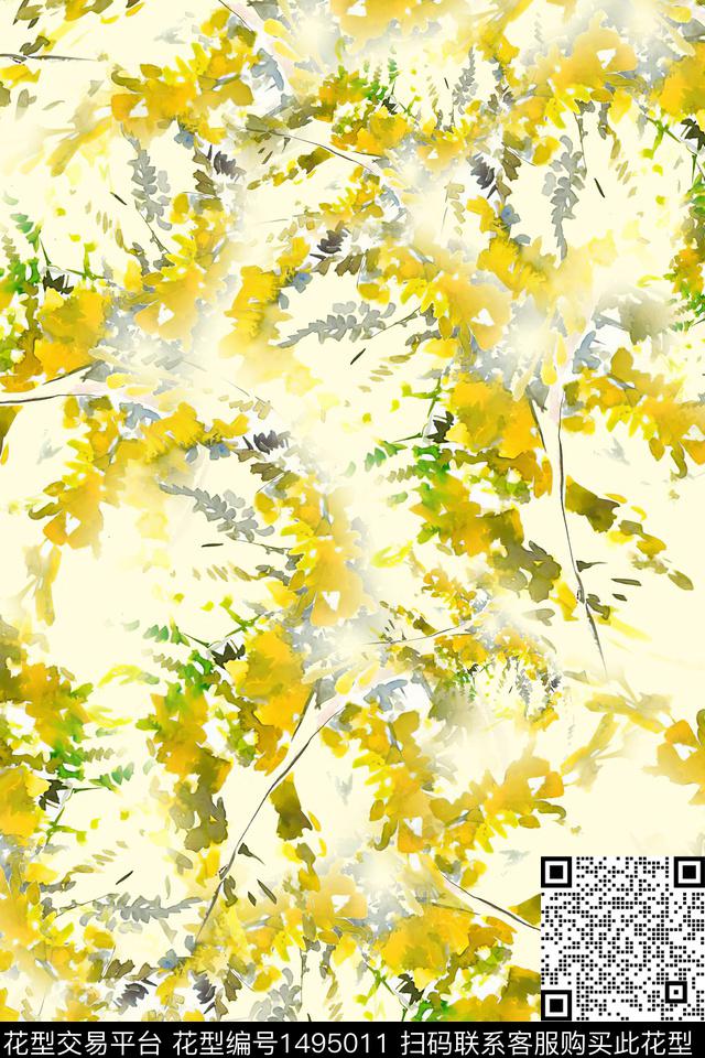 水彩绿植树叶肌理数码印花华亿平台下载（图片编号: 1495011） - 瓦栏（Walan）