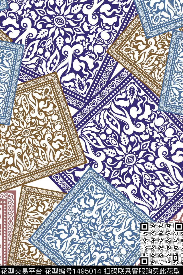 民族花卉肌理传统纹样数码印花华亿平台下载（图片编号: 1495014） - 瓦栏（Walan）