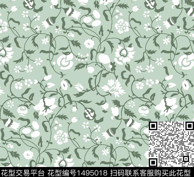 民族花卉女装花卉传统印花华亿平台下载（图片编号: 1495018） - 瓦栏（Walan）