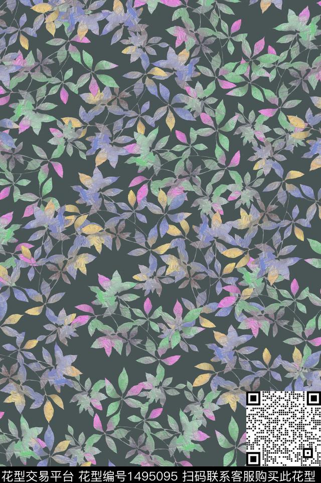 连衣裙花卉大牌风数码印花华亿平台下载（图片编号: 1495095） - 瓦栏（Walan）