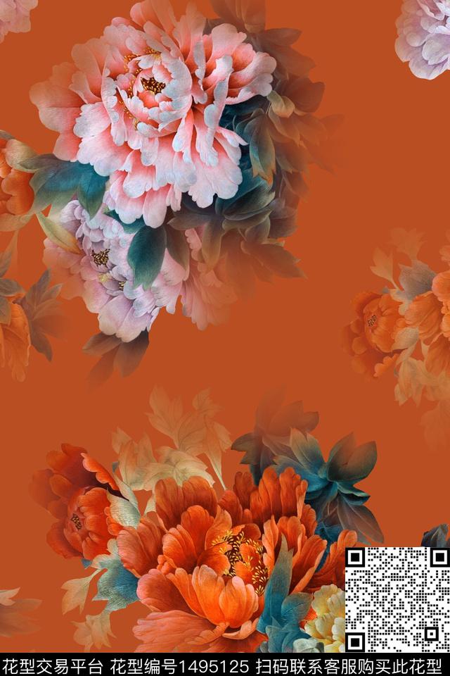 香云纱中国风刺绣效果花数码印花华亿平台下载（图片编号: 1495125） - 瓦栏（Walan）