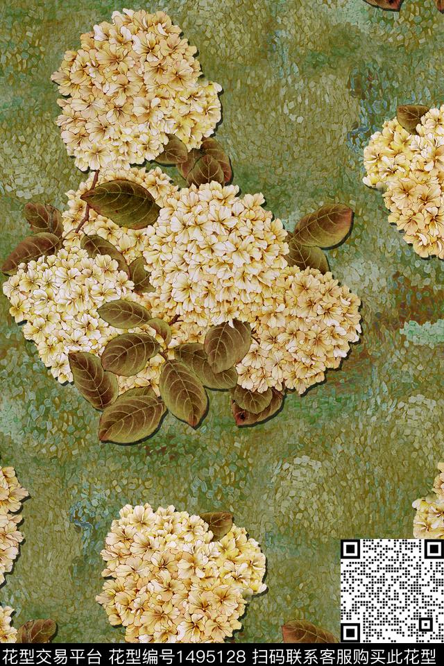 香云纱绣球花中国风数码印花华亿平台下载（图片编号: 1495128） - 瓦栏（Walan）