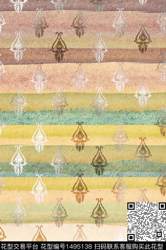 几何民族风大牌风数码印花华亿平台下载（图片编号: 1495138） - 瓦栏（Walan）