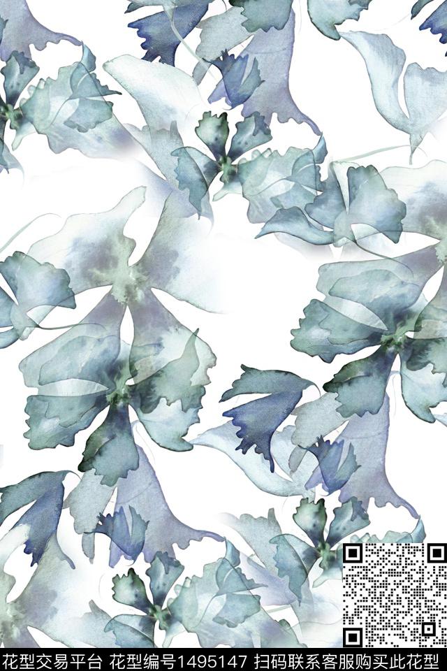 抽象小清新真丝数码印花华亿平台下载（图片编号: 1495147） - 瓦栏（Walan）