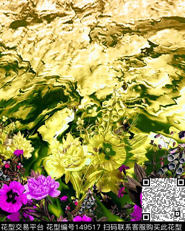 花卉抽象肌理定位图案数码印花华亿平台下载（图片编号: 149517） - 瓦栏（Walan）