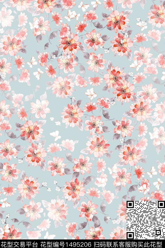 清爽底花卉花卉大牌风数码印花华亿平台下载（图片编号: 1495206） - 瓦栏（Walan）