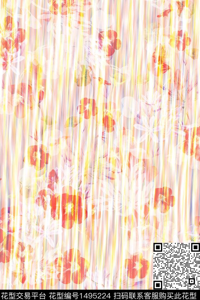 肌理抽象花卉年轻女性数码印花华亿平台下载（图片编号: 1495224） - 瓦栏（Walan）