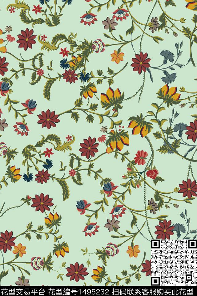花卉大牌风小碎花数码印花华亿平台下载（图片编号: 1495232） - 瓦栏（Walan）