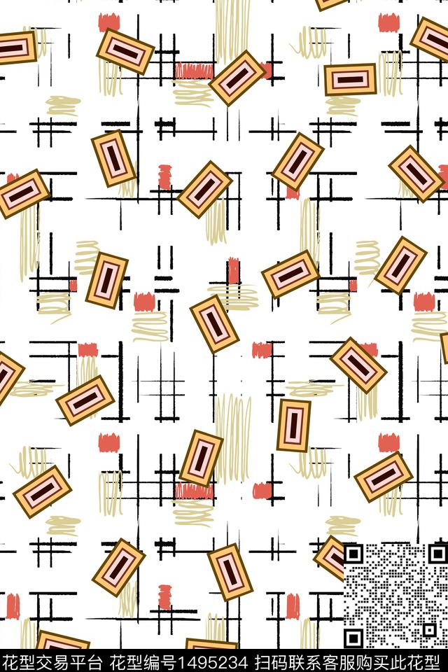 格子几何线条数码印花华亿平台下载（图片编号: 1495234） - 瓦栏（Walan）