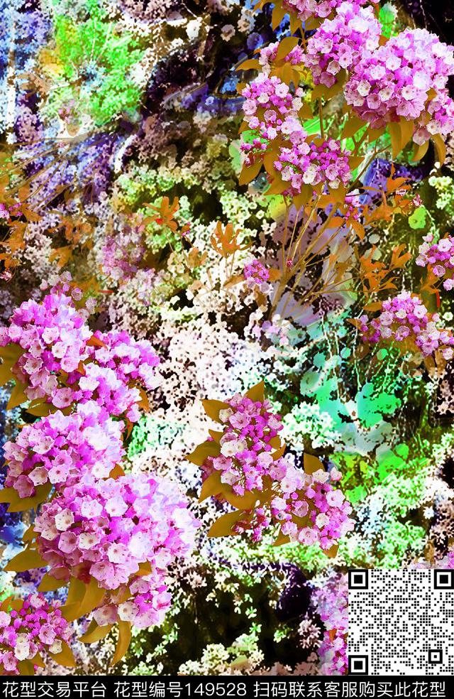 摄影写实花卉团花树枝数码印花华亿平台下载（图片编号: 149528） - 瓦栏（Walan）