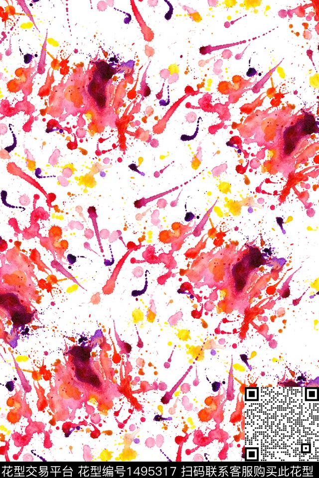 水彩泼墨女装数码印花华亿平台下载（图片编号: 1495317） - 瓦栏（Walan）