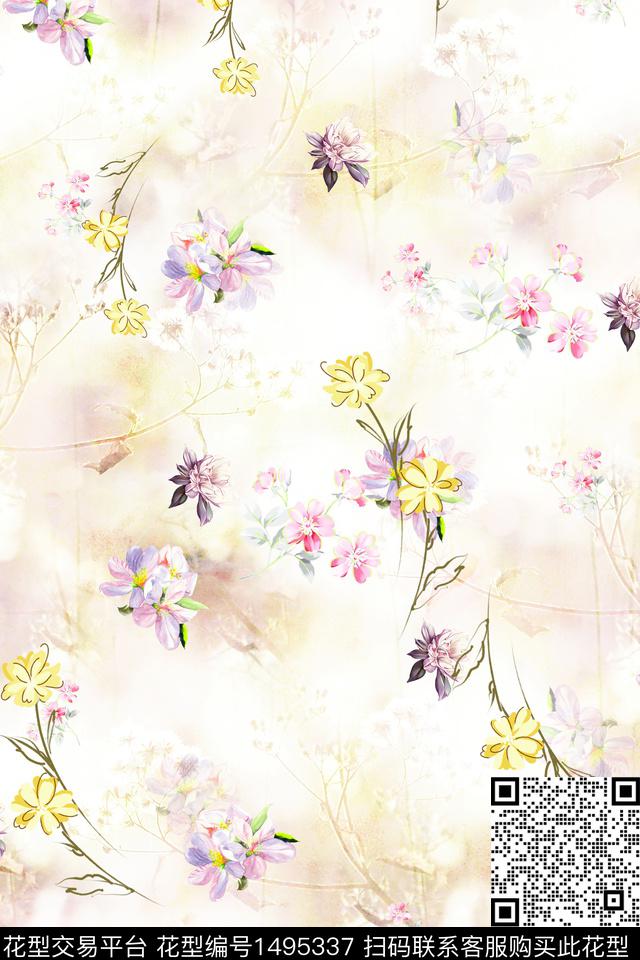 抽象花卉女装香云纱数码印花华亿平台下载（图片编号: 1495337） - 瓦栏（Walan）