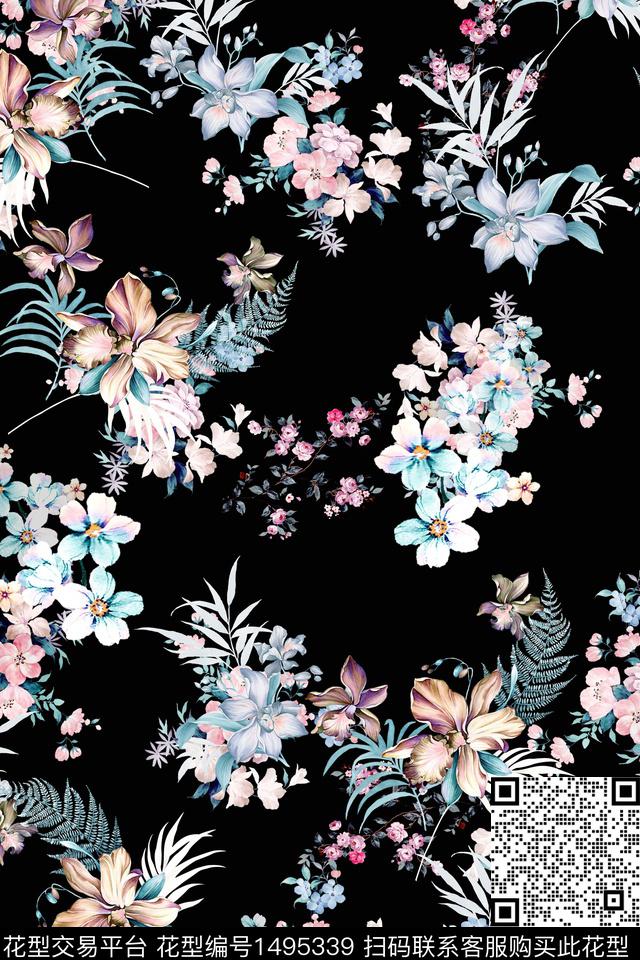 抽象花卉女装香云纱数码印花华亿平台下载（图片编号: 1495339） - 瓦栏（Walan）