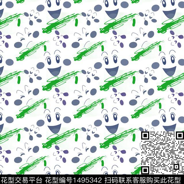 笑脸笔触卡通传统印花华亿平台下载（图片编号: 1495342） - 瓦栏（Walan）