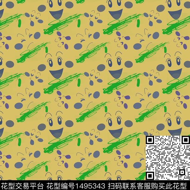 笑脸笔触卡通传统印花华亿平台下载（图片编号: 1495343） - 瓦栏（Walan）