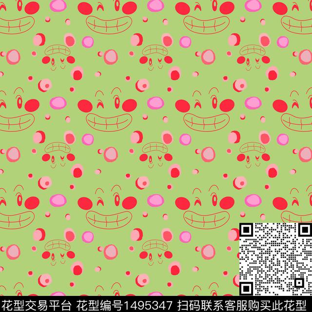 几何笑脸卡通传统印花华亿平台下载（图片编号: 1495347） - 瓦栏（Walan）