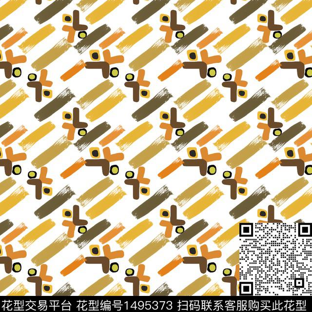 几何笔触手绘传统印花华亿平台下载（图片编号: 1495373） - 瓦栏（Walan）