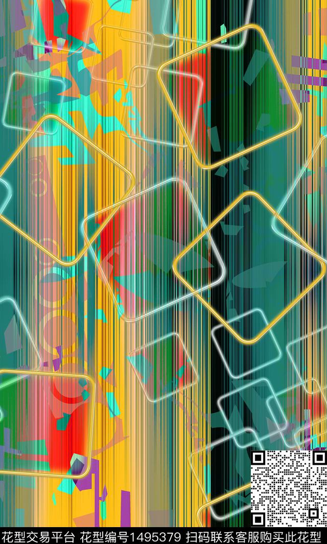 格子几何渐变数码印花华亿平台下载（图片编号: 1495379） - 瓦栏（Walan）