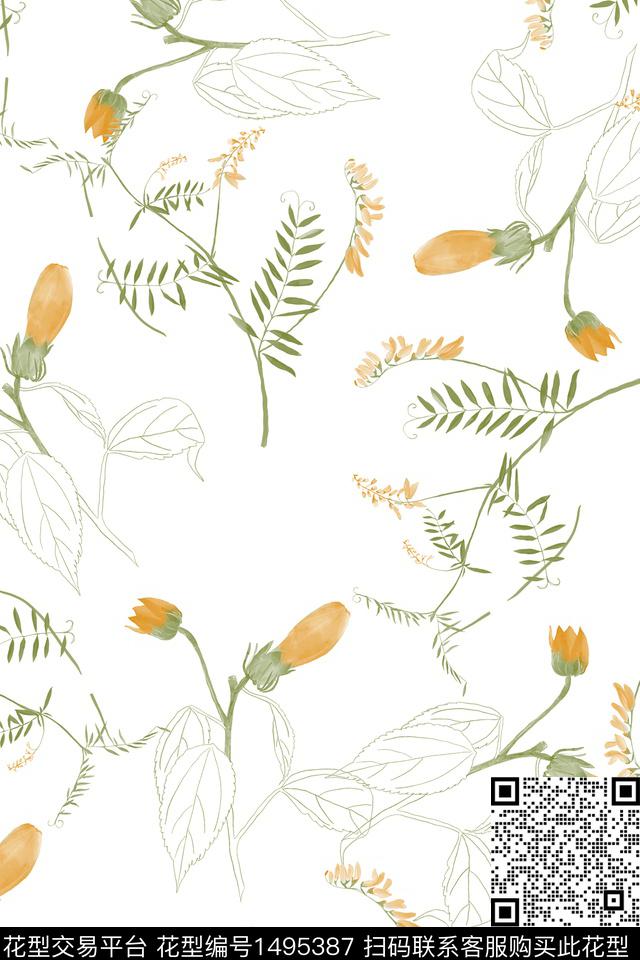 清爽底花卉花卉大牌风数码印花华亿平台下载（图片编号: 1495387） - 瓦栏（Walan）