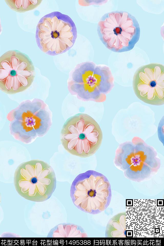 清爽底花卉花卉大牌风数码印花华亿平台下载（图片编号: 1495388） - 瓦栏（Walan）