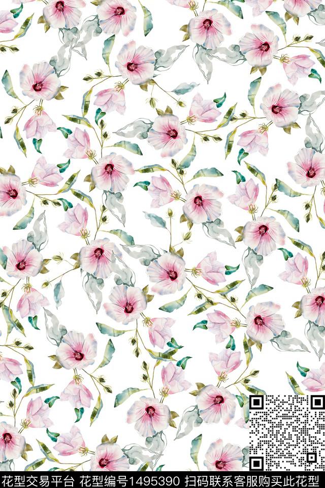 清爽底花卉花卉大牌风数码印花华亿平台下载（图片编号: 1495390） - 瓦栏（Walan）