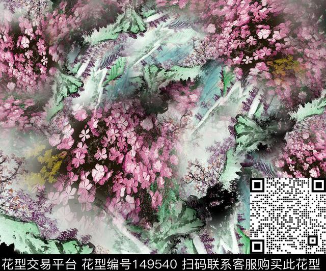 中国风粉色小花团花数码印花华亿平台下载（图片编号: 149540） - 瓦栏（Walan）