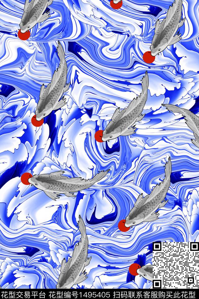 漩涡渐变中国风数码印花华亿平台下载（图片编号: 1495405） - 瓦栏（Walan）