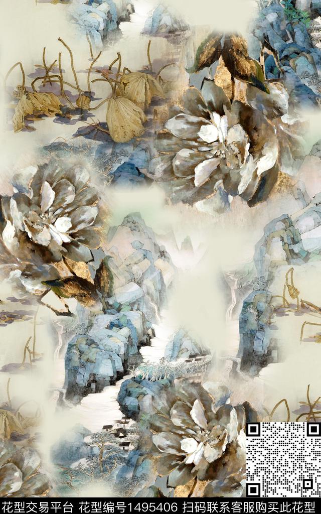 数码华亿平台花卉中国风数码印花华亿平台下载（图片编号: 1495406） - 瓦栏（Walan）