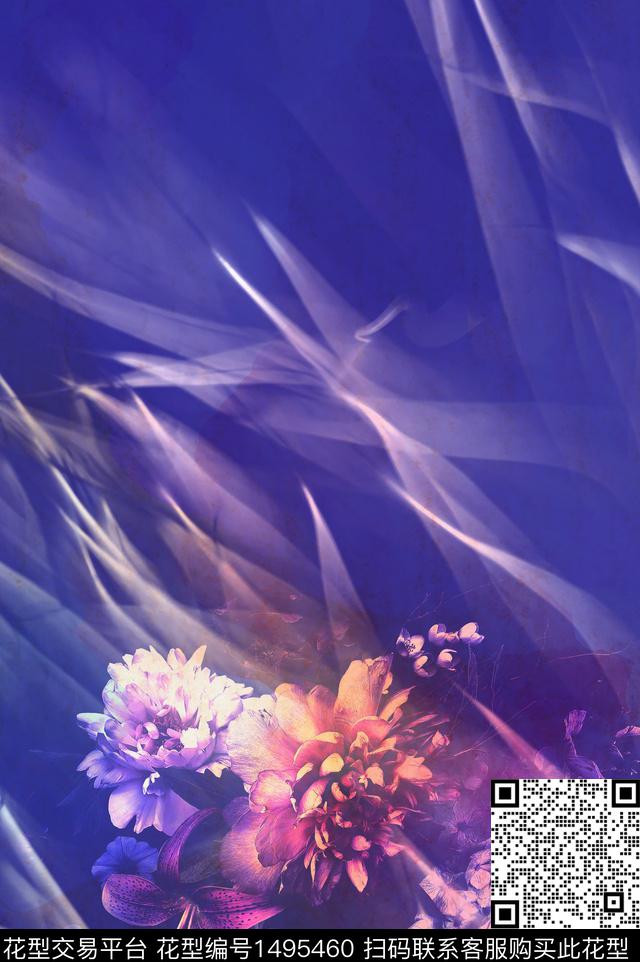 定位花几何花卉数码印花华亿平台下载（图片编号: 1495460） - 瓦栏（Walan）