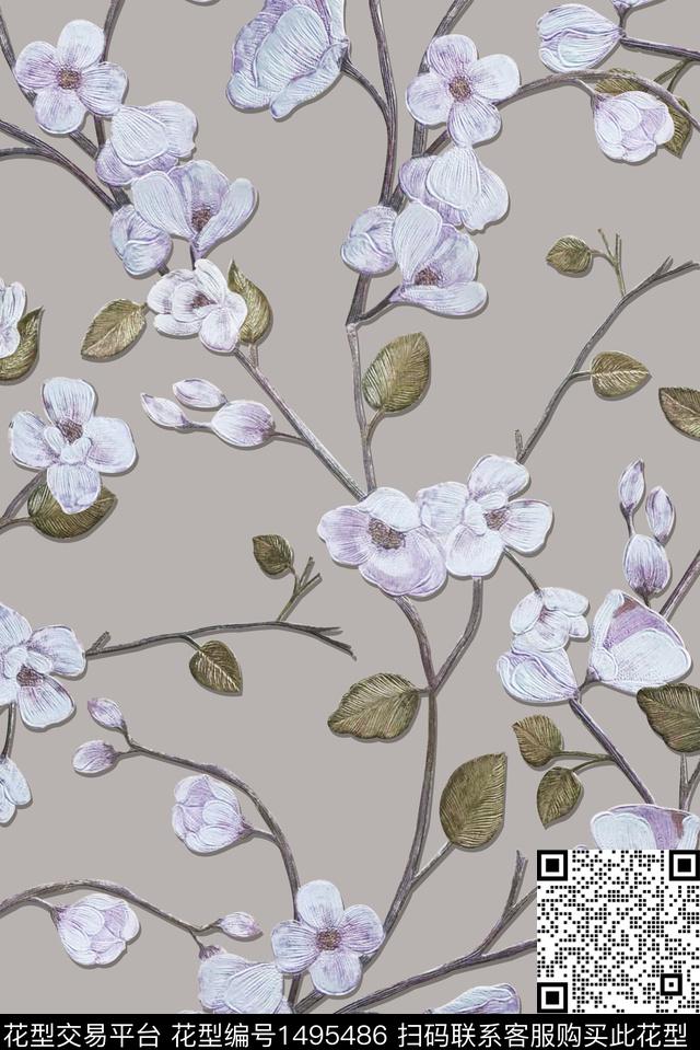 花卉小清新真丝数码印花华亿平台下载（图片编号: 1495486） - 瓦栏（Walan）
