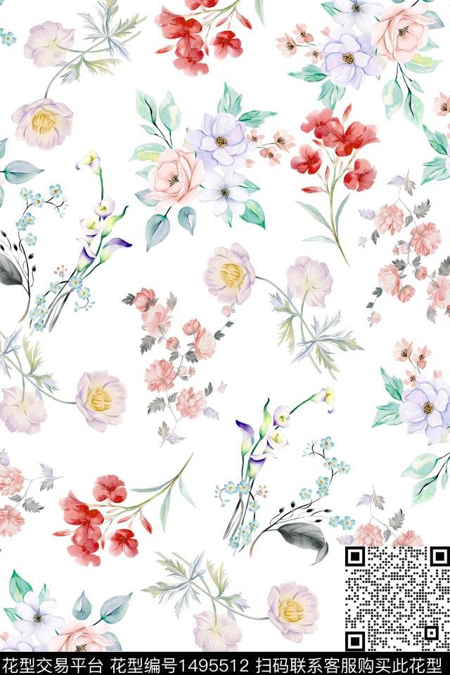 花卉大牌风小清新数码印花华亿平台下载（图片编号: 1495512） - 瓦栏（Walan）