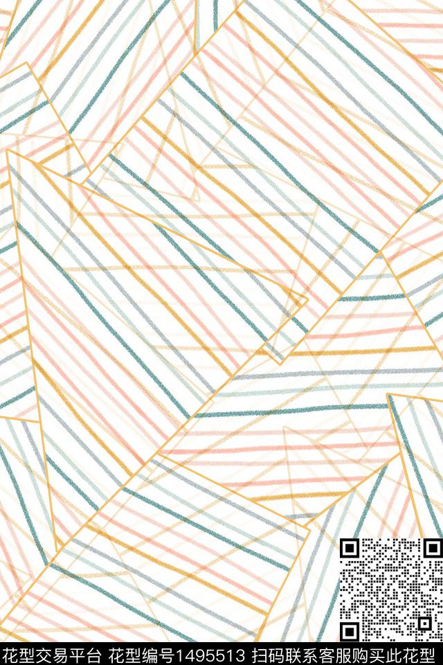 几何线条大牌风数码印花华亿平台下载（图片编号: 1495513） - 瓦栏（Walan）