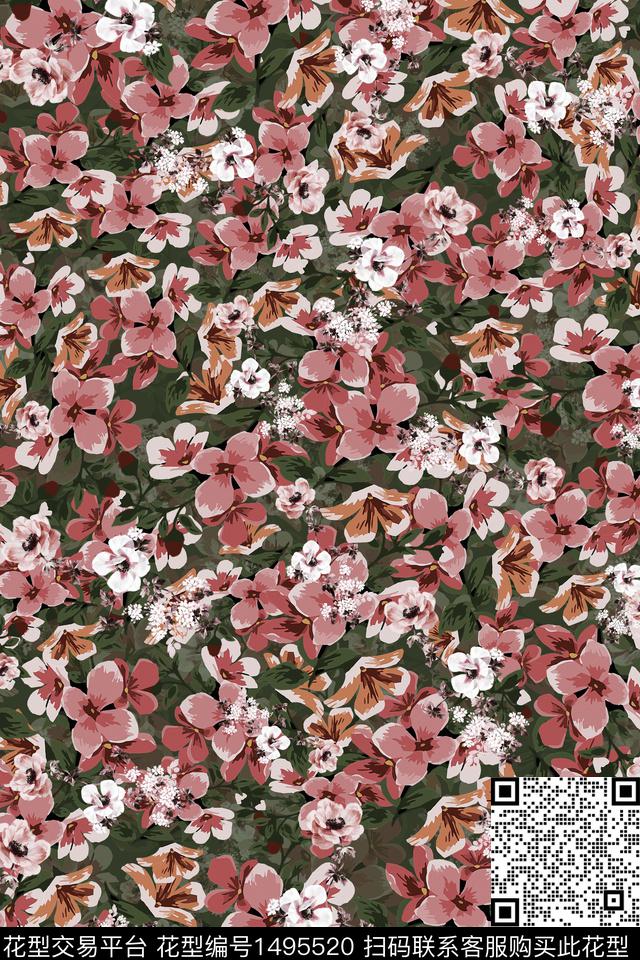 香云纱小碎花花卉数码印花华亿平台下载（图片编号: 1495520） - 瓦栏（Walan）