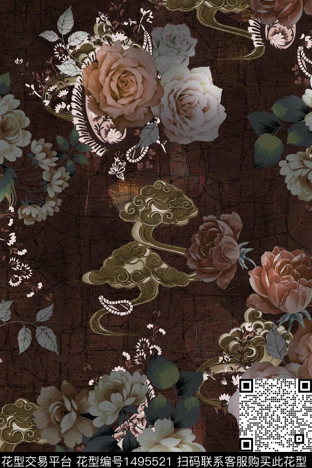 民族风大牌风香云纱数码印花华亿平台下载（图片编号: 1495521） - 瓦栏（Walan）