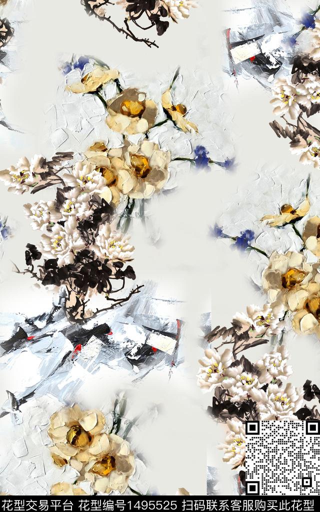数码华亿平台花卉中国风数码印花华亿平台下载（图片编号: 1495525） - 瓦栏（Walan）